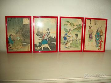 4 quadretti di ambiente giapponese incorniciati