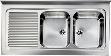 Lavello acciaio inox 120x50 cm 2 vasche