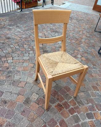 Set 3 Sedie in Legno Chiaro con Seduta in Paglia