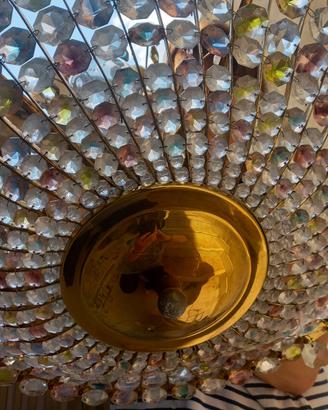 Lampadario ottone e cristalli 1950