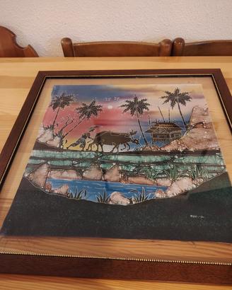 quadro batik raffigura una scena di villaggio trop