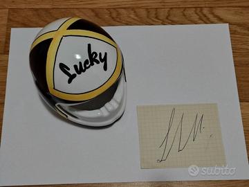 Raro posacenere casco Lucchinelli e autografo.