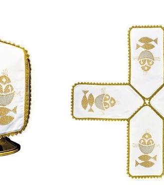 Velo in Lamé con Ricamo Dorato a Motivo di Pesci