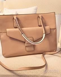 Borsa cartella donna beige e bianca