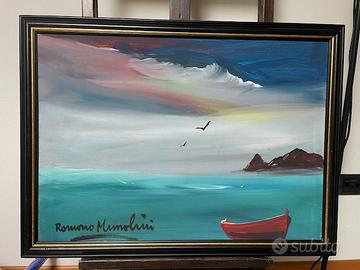 Quadro Romano Mussolini - Marina, Olio su Tela