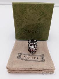 Anello Testa di Leone Gucci in Argento con cristal
