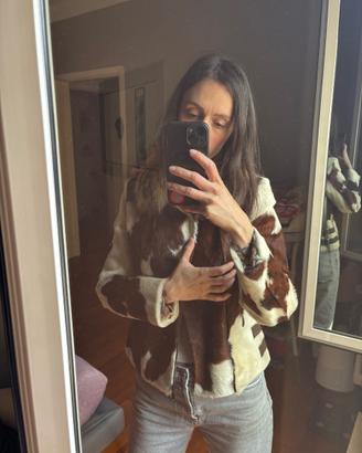 Giacca cavallino e collo in pelliccia vera