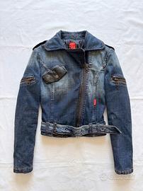Giacca denim stile biker con dettagli in similpell