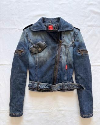 Giacca denim stile biker con dettagli in similpell