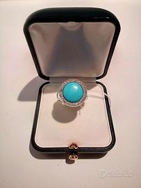 Anello ak33, Argento 925 Rodiato, Turchese,