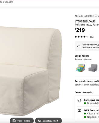 Poltrona letto IKEA LYCKSELE LÖVÅS – Pari al nuovo