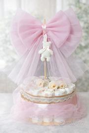 torta pannolini con fiocco nascita 