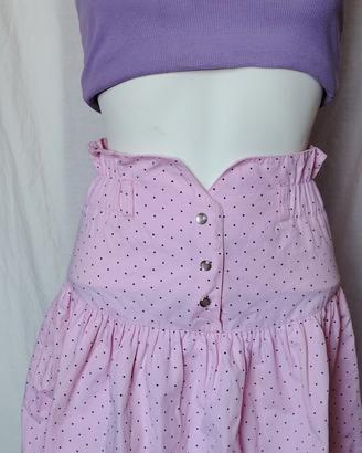  Gonna Vintage a Pois Rosa e Nera Tg. 32 / XS-S
