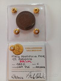 1/2 BAIOCCO 1850 PIO IX SIGILLATA E PERIZIATA.