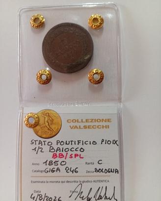 1/2 BAIOCCO 1850 PIO IX SIGILLATA E PERIZIATA.