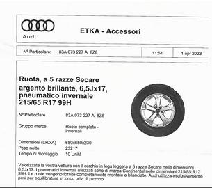 Gomme invernali 215/65 R17 99H con cerchi Audi