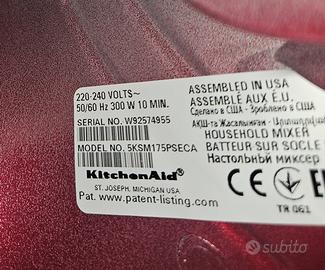 Impastatrice robot Kitchen Aid  5KSM175