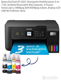 Stampante  EPSON eco tank ET 2821 WIFI - MAI USATA