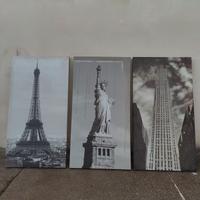 tris di stampe su tela New York Parigi 110x58