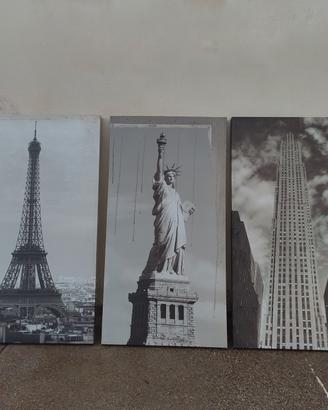 tris di stampe su tela New York Parigi 110x58