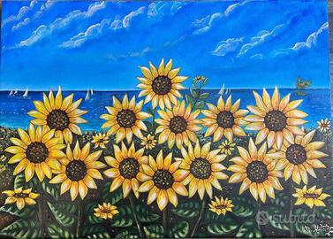 Girasoli dipinto a mano misura 50x70