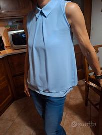 blusa celeste senza maniche XL
