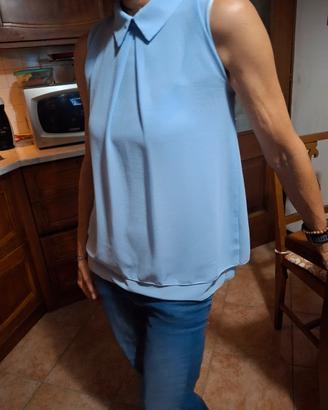 blusa celeste senza maniche XL