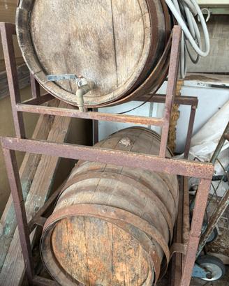 Botti in legno e torchio vino