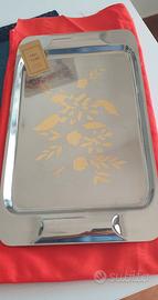 Vassoio vintage in acciaio inox inciso bagno oro