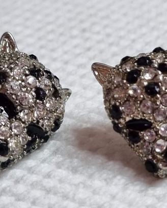 Orecchini a bottone Pantera con strass