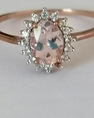 anello in oro 9 con diamanti e Morganite