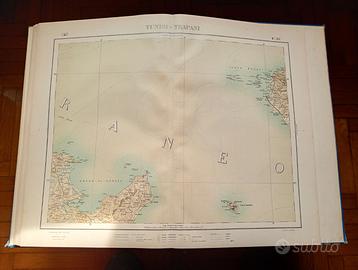 CARTA GEOGRAFICA DI TRAPANI E ISOLE EGADI DEL 1913