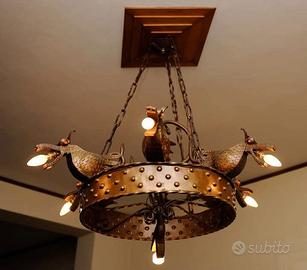 Lampadario ferro battuto 7 luci fatto a mano 