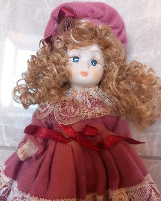 Bambola Porcellana Vintage Rosa Pizzo 22 cm