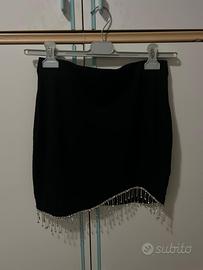 Gonna nera Tally con frange brillantinate M