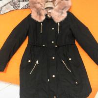 Parka nero interno eco-pelliccia rosa Motivi