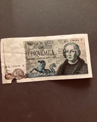 Banconota 5000 lire Cristoforo colombo