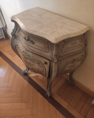 Comodino bombato Veneziano con piano in marmo