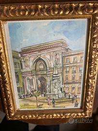 Quadro di Milano piazza scala acquarello stampa