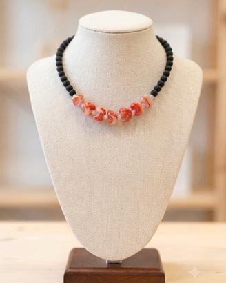 collana in ossidiana e corniola girocollo