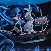 veliero in cristallo e silver con confezione 