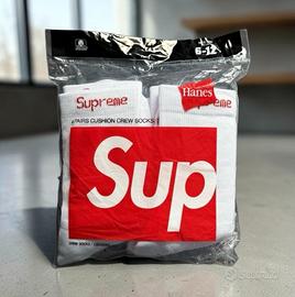 Supreme x Hanes 4 Paia Calzini Crew Bianchi