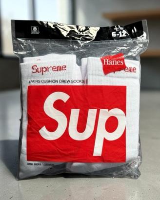 Supreme x Hanes 4 Paia Calzini Crew Bianchi