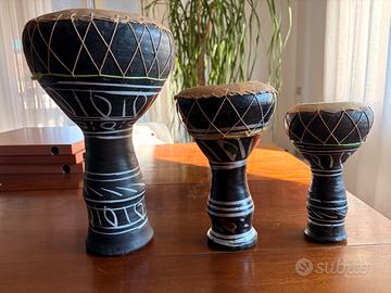 Trittico Tamburi Tunisini in Terracotta e Pelle -