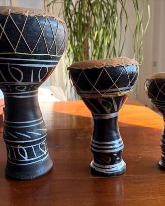 Trittico Tamburi Tunisini in Terracotta e Pelle -