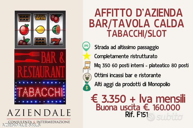 Bar/tavola calda con slot e licenza tabacchi