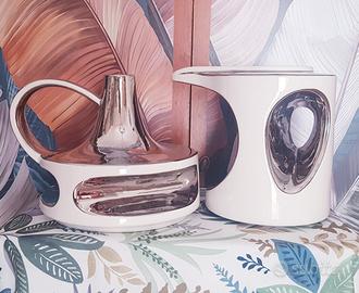 Coppia vasi ceramica anni '60 bianco e  argento