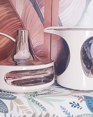 Coppia vasi ceramica anni '60 bianco e  argento
