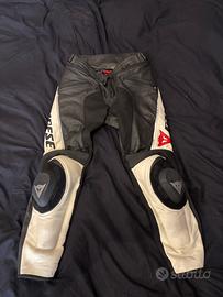 Pantaloni moto pelle Dainese Delta Pro C2 bianchi