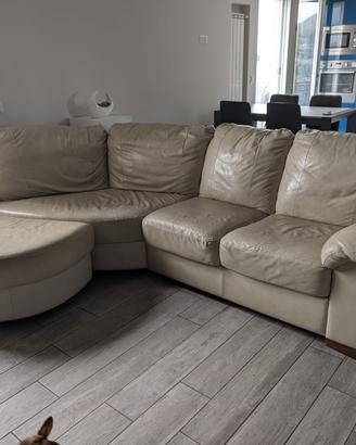 Divano angolare in pelle beige